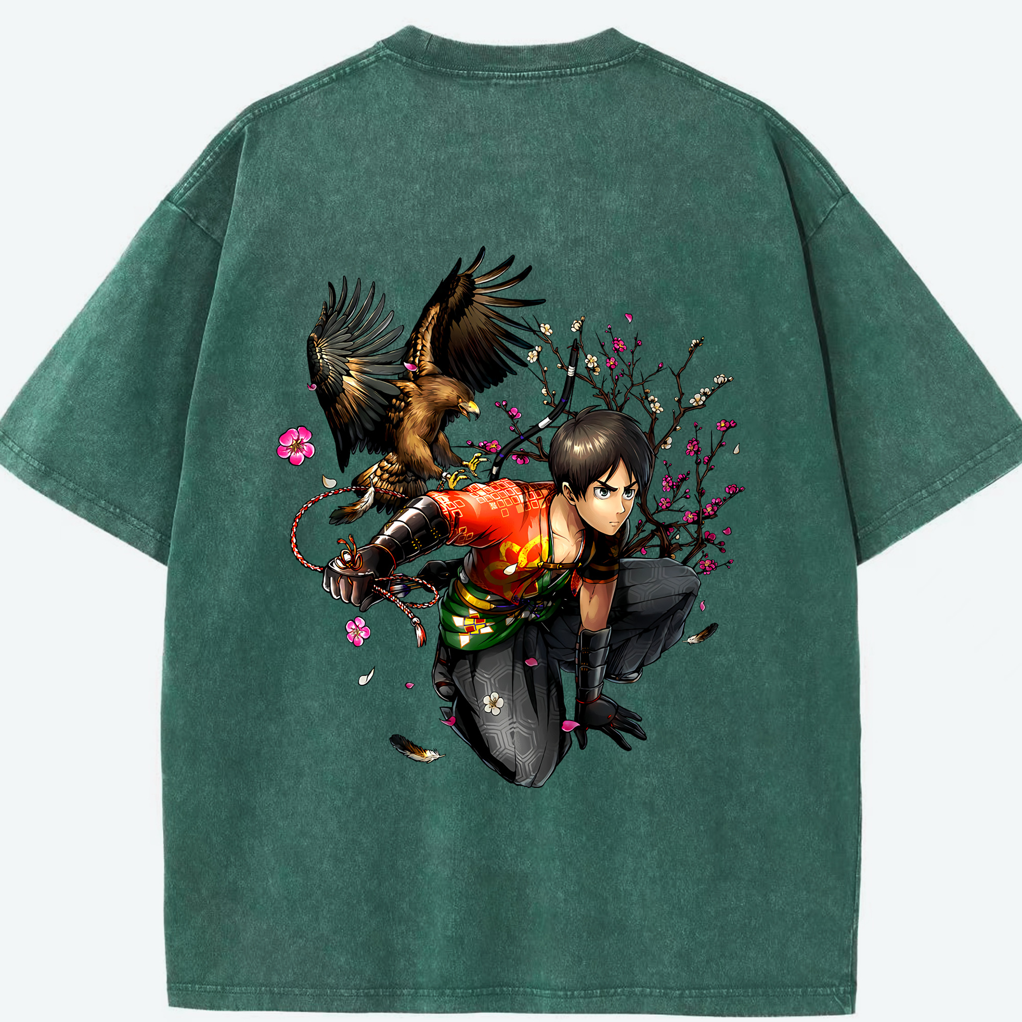 （画像用） 進撃の巨人 エレン･イェーガー Attack on Titan Eren Jäger 綿100% ヴィンテージ風 半袖Tシャツ（背面プリント）